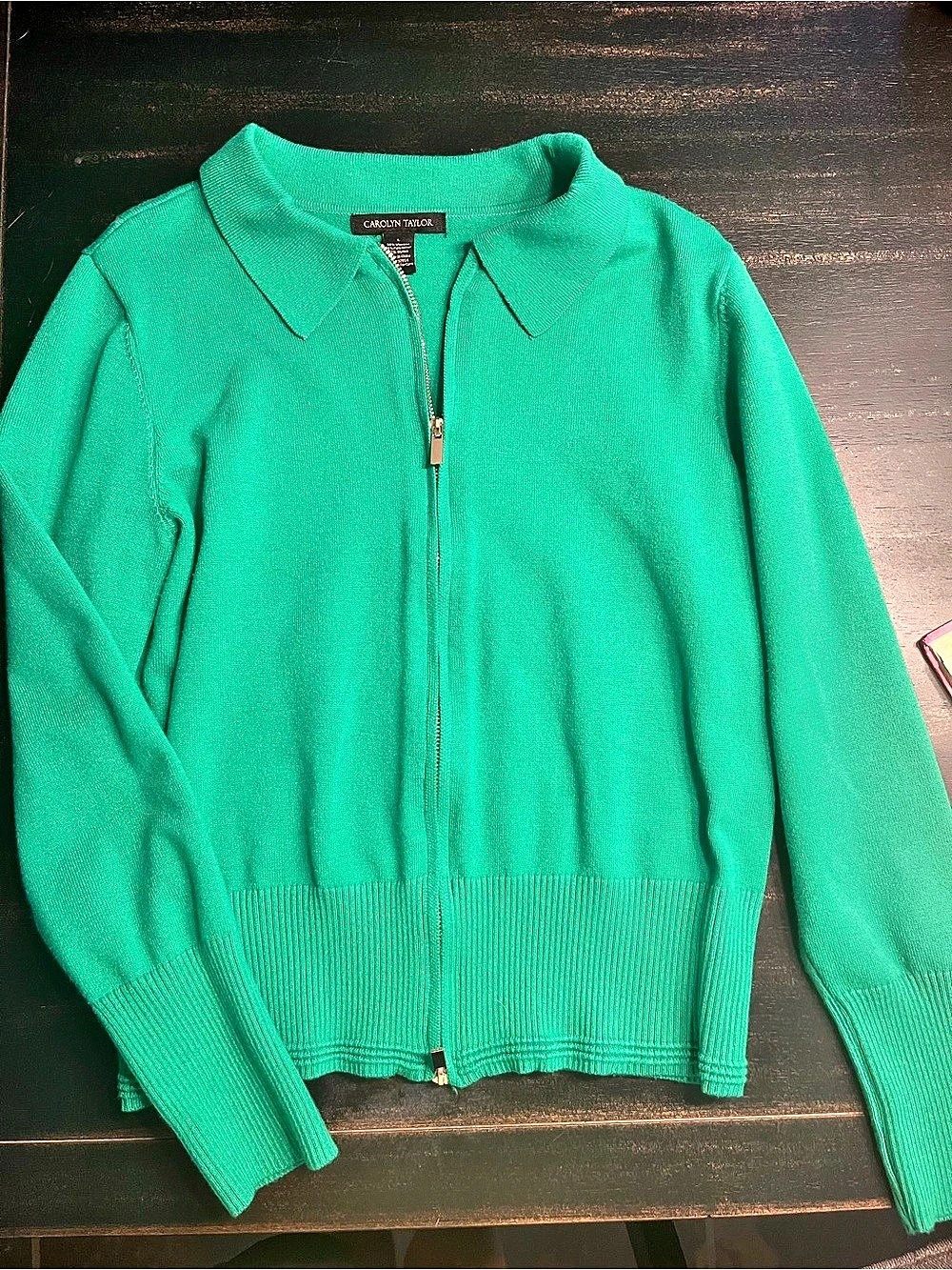 Green Zip Front Collared Cardigan